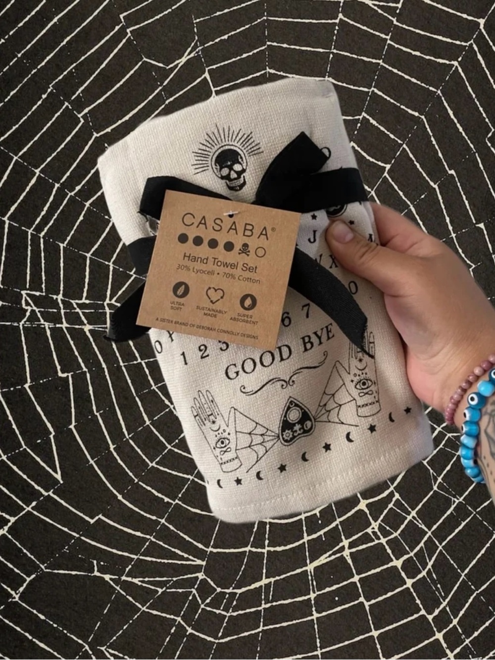 Casaba 'Good Bye' Printed Hand Towel Set - White & Black